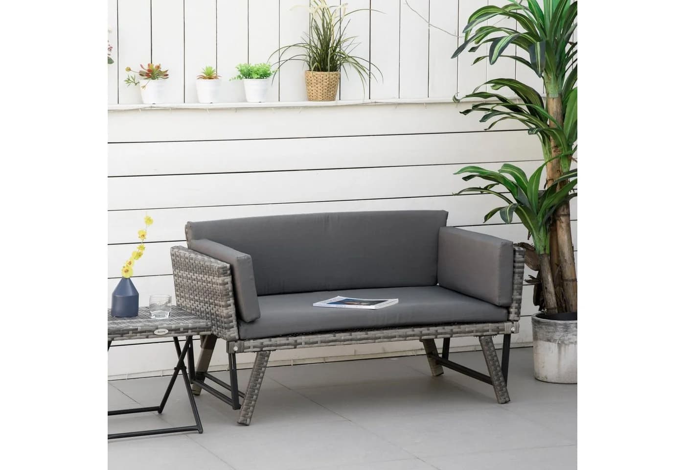 Outsunny Gartensofa 2 Sitzer Grau Polyrattan Klappbar - Bild 2