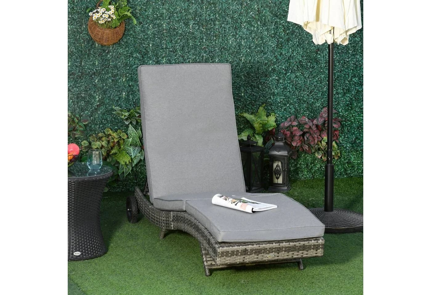 Outsunny Gartenliege mit Kissen Grau Polyrattan Sonnenliege - Bild 2