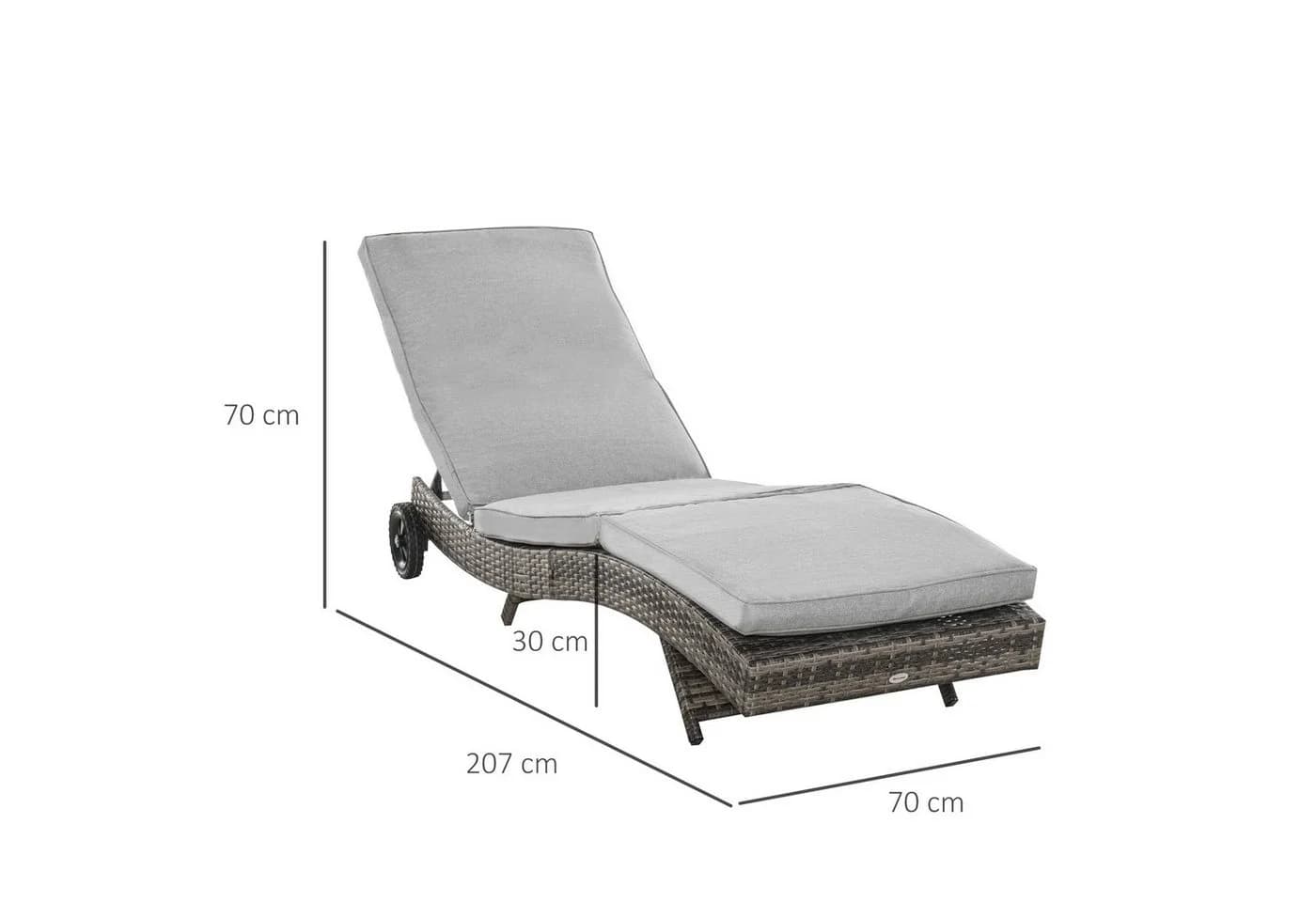 Outsunny Gartenliege mit Kissen Grau Polyrattan Sonnenliege - Bild 3
