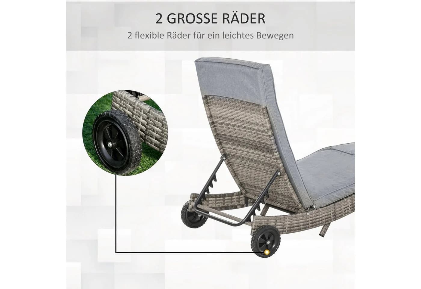 Outsunny Gartenliege mit Kissen Grau Polyrattan Sonnenliege - Bild 4