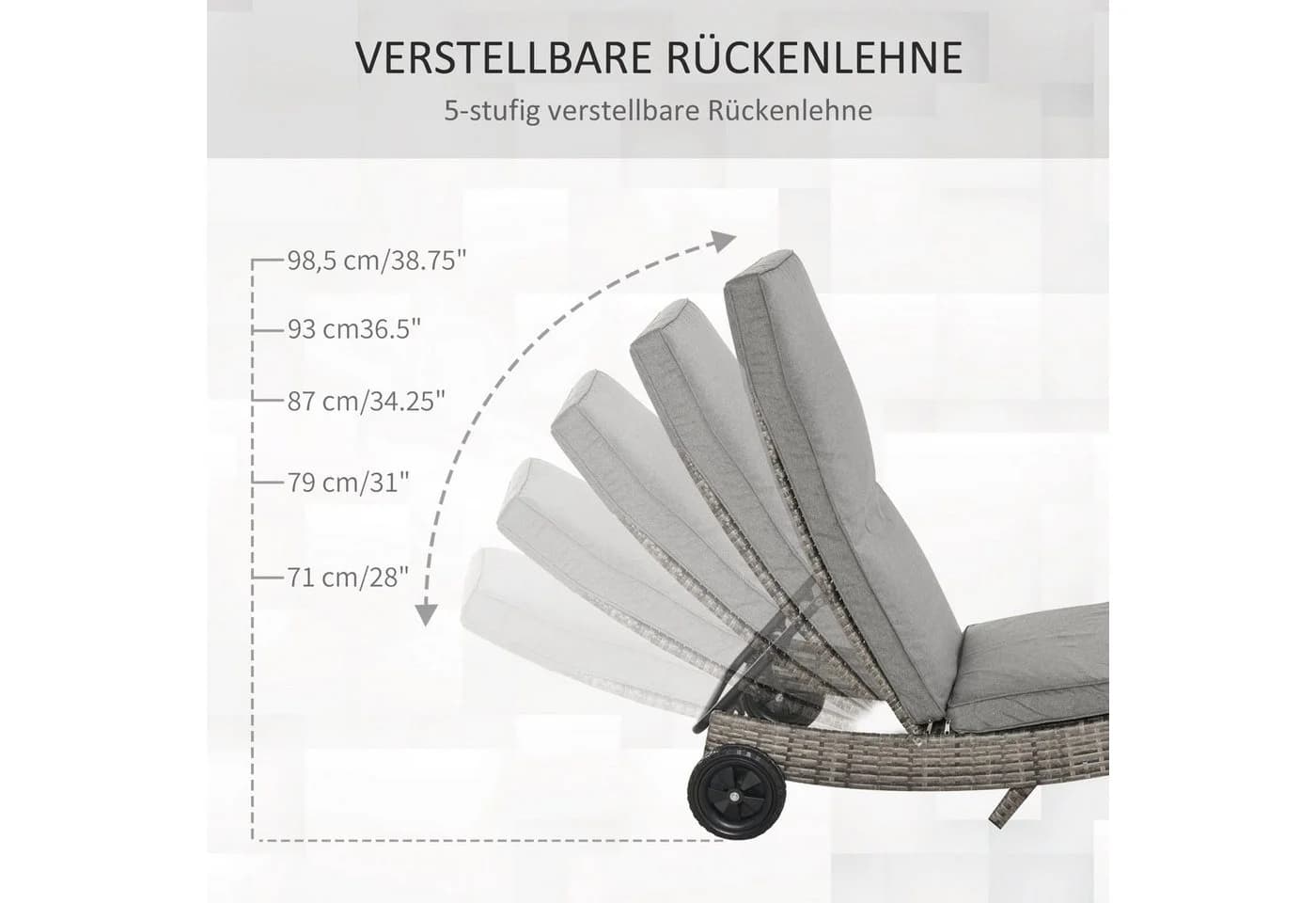 Outsunny Gartenliege mit Kissen Grau Polyrattan Sonnenliege - Bild 5