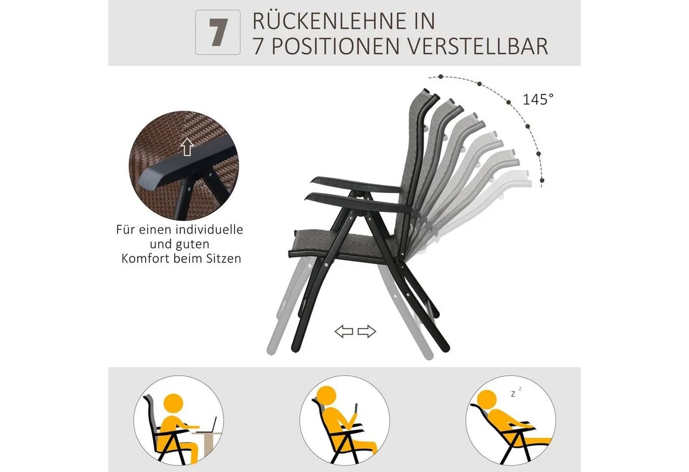 Outsunny Campingstuhl Klappbar 7-Stufig Verstellbar - Bild 5