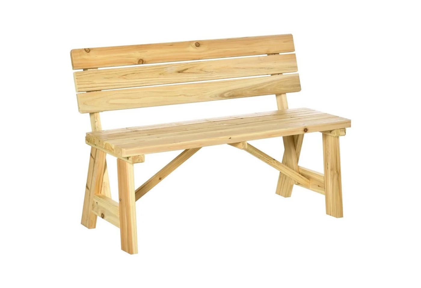 Outsunny Parkbank aus Massivholz mit Rückenlehne Natur