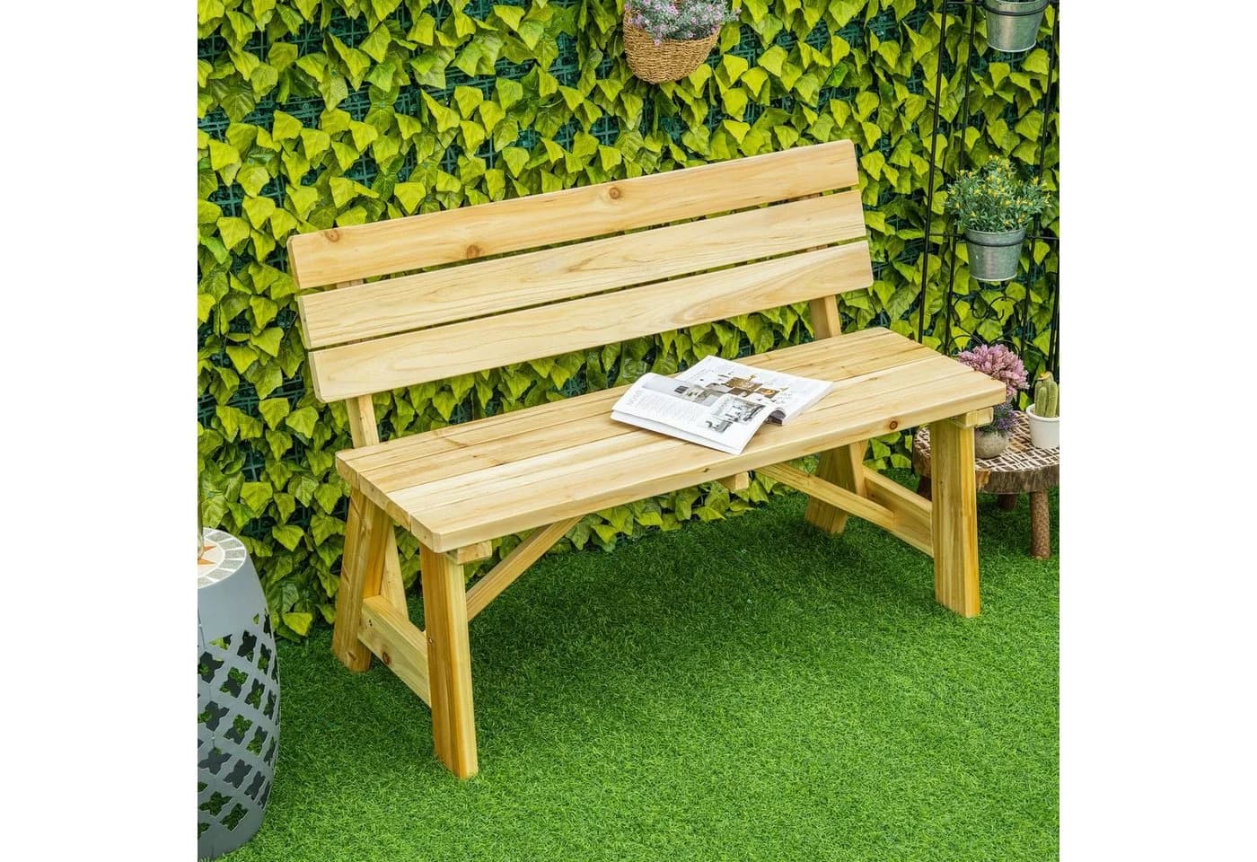 Outsunny Parkbank aus Massivholz mit Rückenlehne Natur - Bild 2