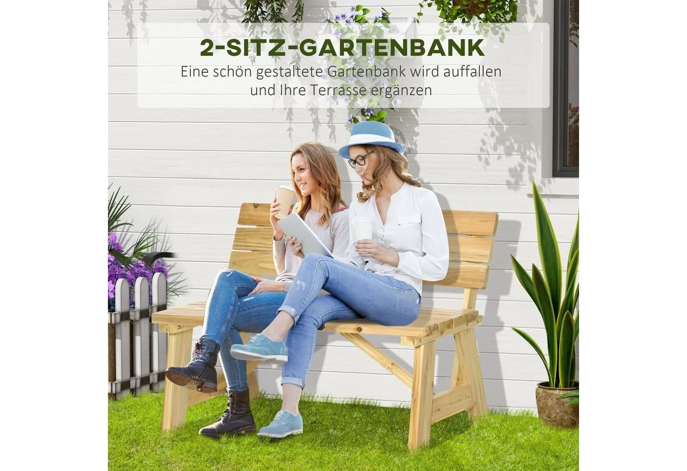 Outsunny Parkbank aus Massivholz mit Rückenlehne Natur - Bild 4
