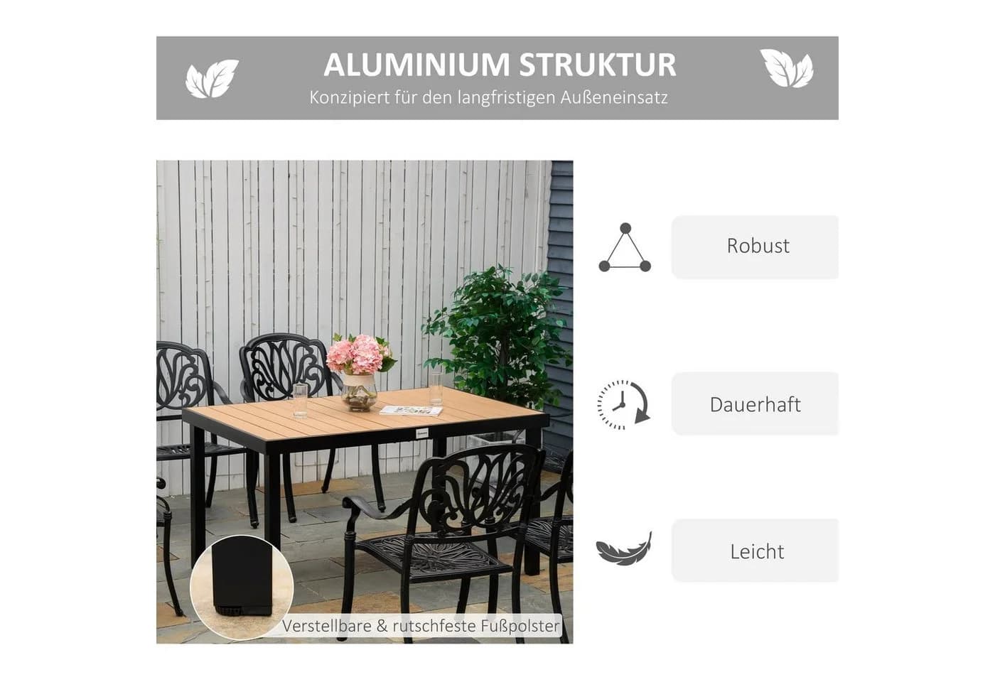 Outsunny Gartentisch Esstisch für 6 Personen Aluminiumtisch - Bild 5