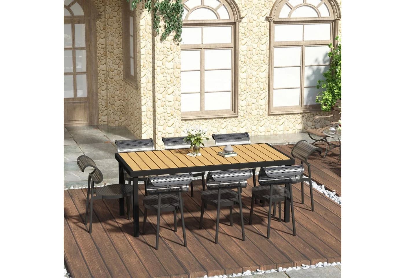 Outsunny Gartentisch 8 Personen Aluminium Kunststoff Natur Schwarz - Bild 2