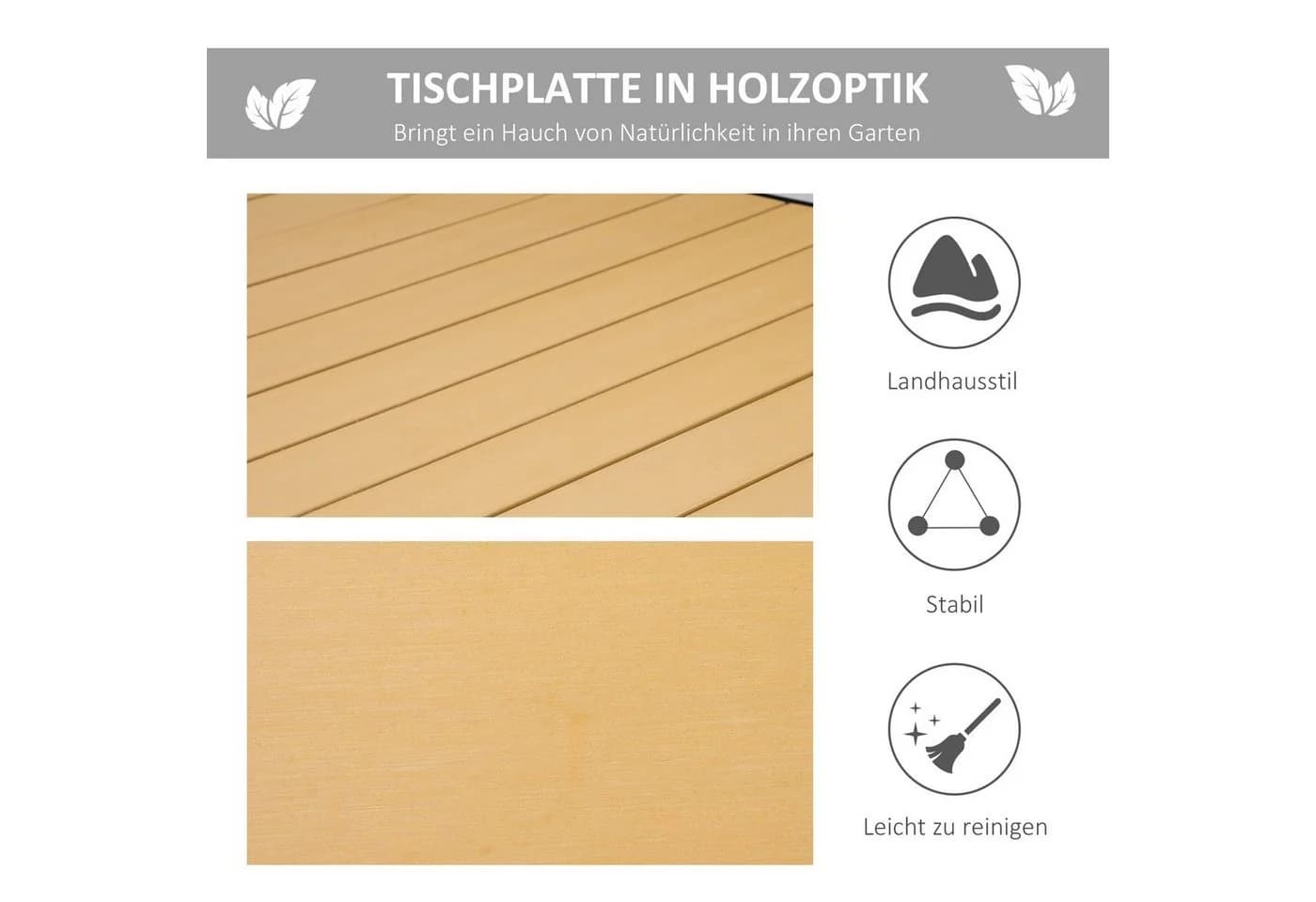 Outsunny Gartentisch 8 Personen Aluminium Kunststoff Natur Schwarz - Bild 4