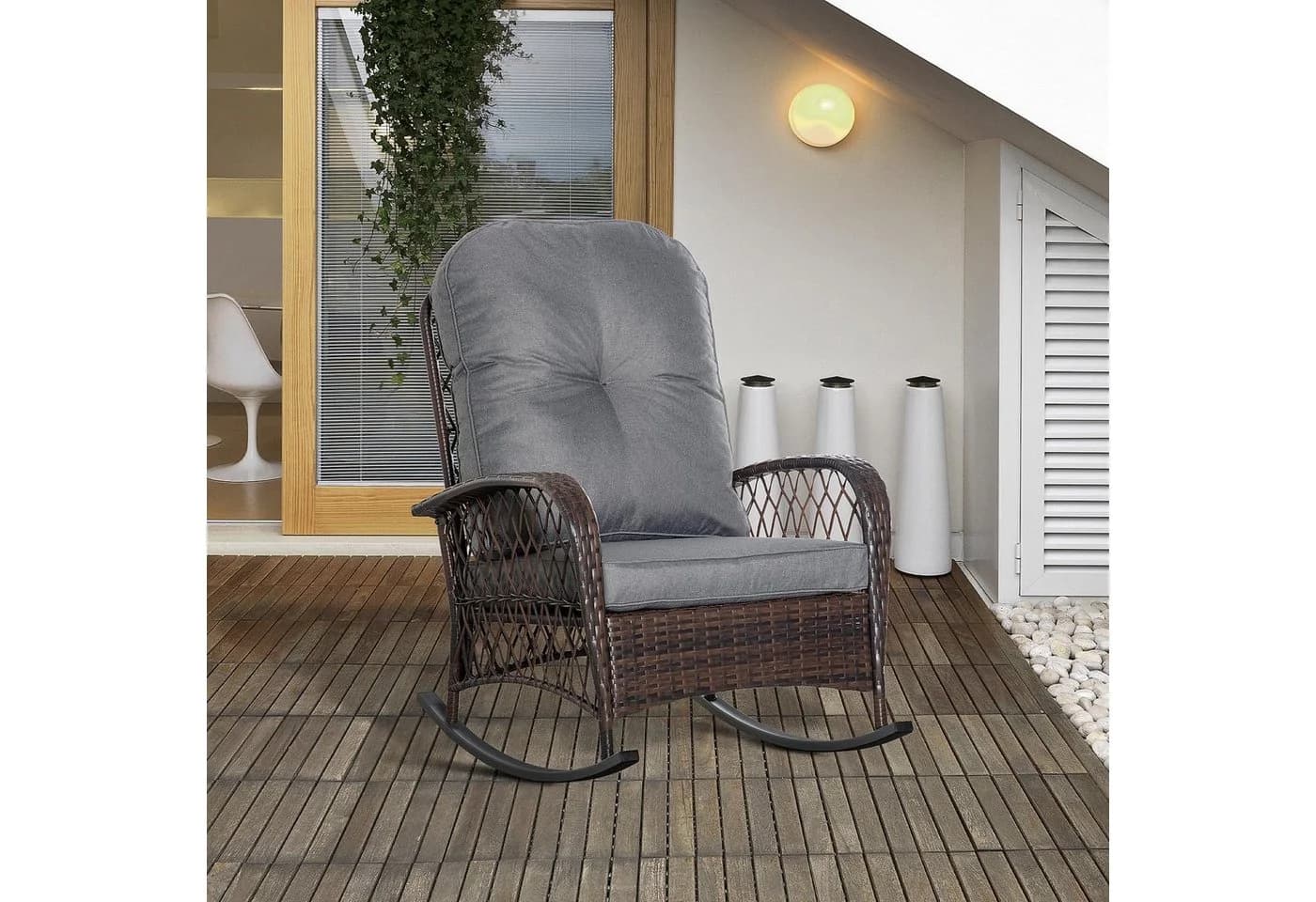 Outsunny Schaukelstuhl Braun Grau Poly Rattan mit Kissen - Bild 2