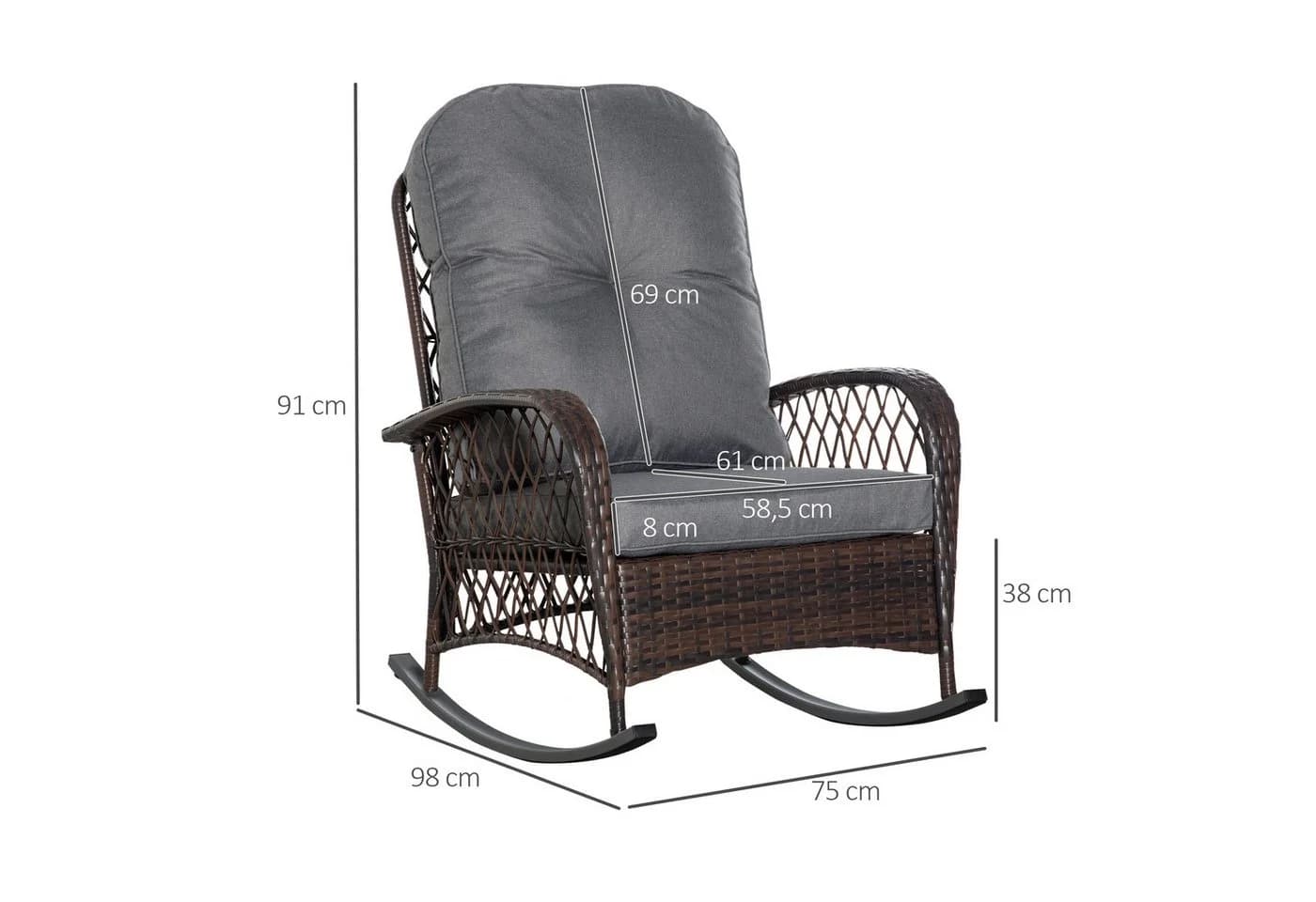 Outsunny Schaukelstuhl Braun Grau Poly Rattan mit Kissen - Bild 3