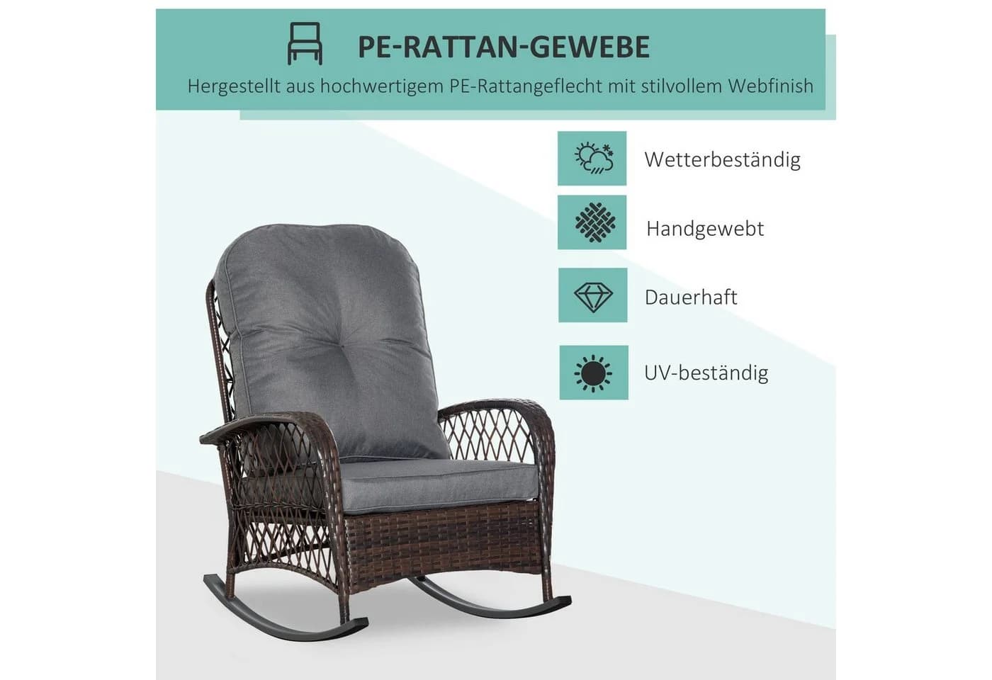 Outsunny Schaukelstuhl Braun Grau Poly Rattan mit Kissen - Bild 4