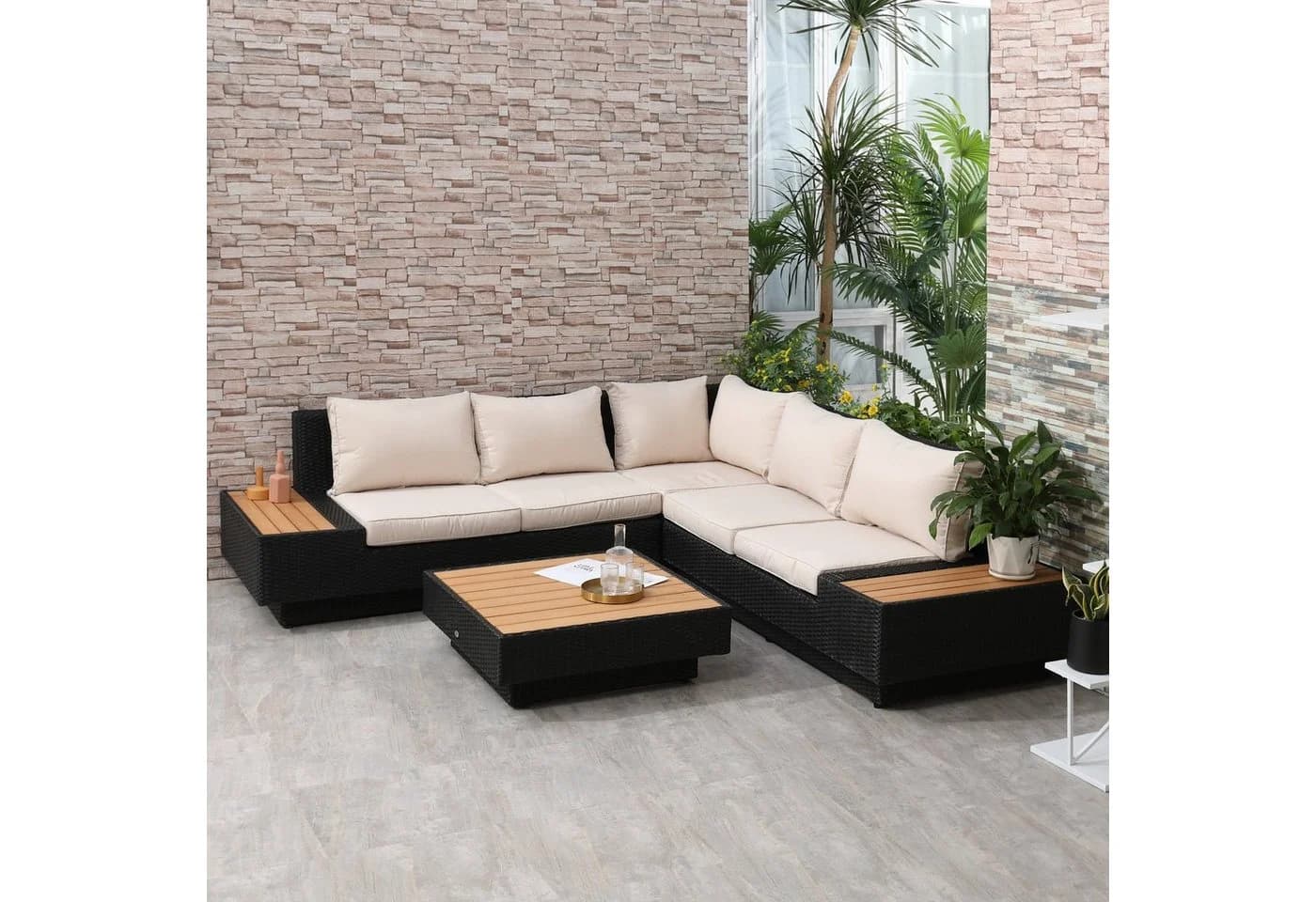Outsunny Sitzgruppe Gartengarnitur Schwarz Polyrattan