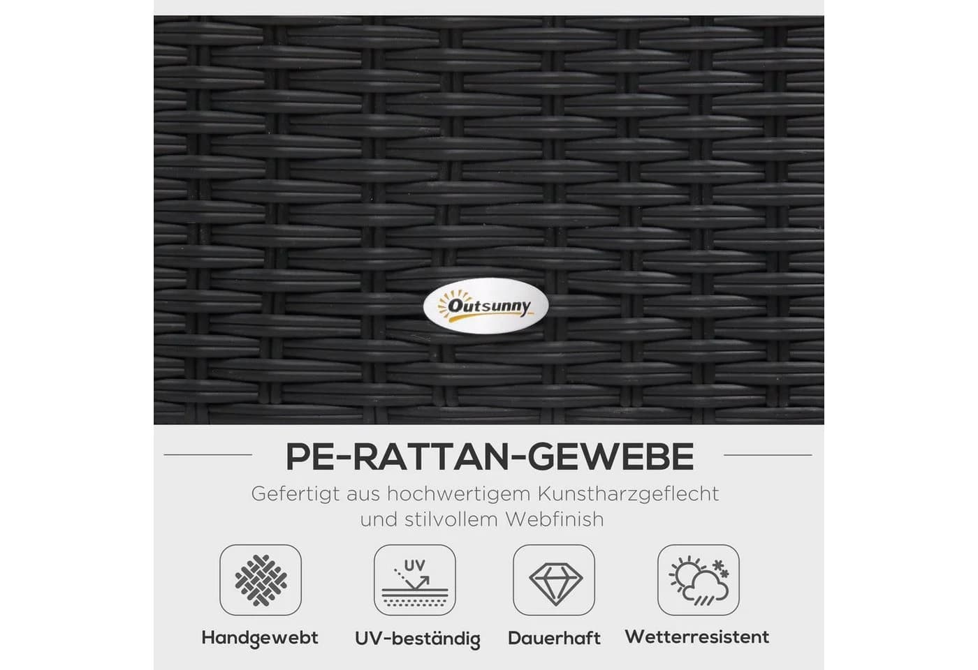 Outsunny Sitzgruppe Gartengarnitur Schwarz Polyrattan - Bild 5