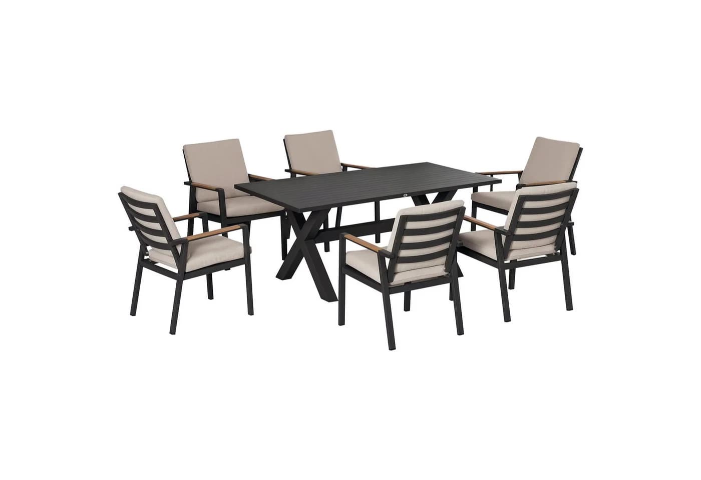 Outsunny Garten-Essgruppe 7-tlg. Grau Aluminium mit wasserabweisenden Kissen