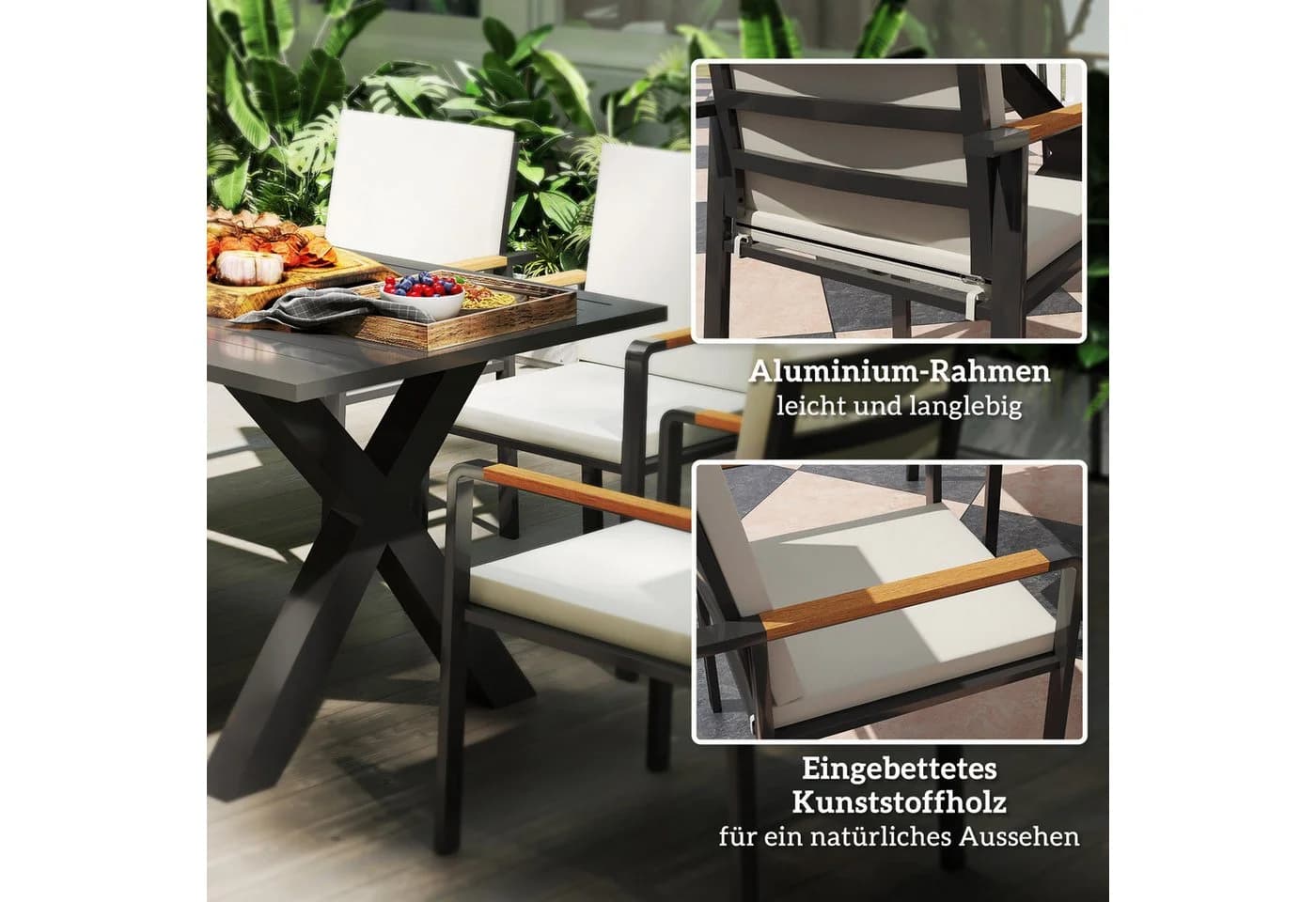 Outsunny Garten-Essgruppe 7-tlg. Grau Aluminium mit wasserabweisenden Kissen - Bild 5