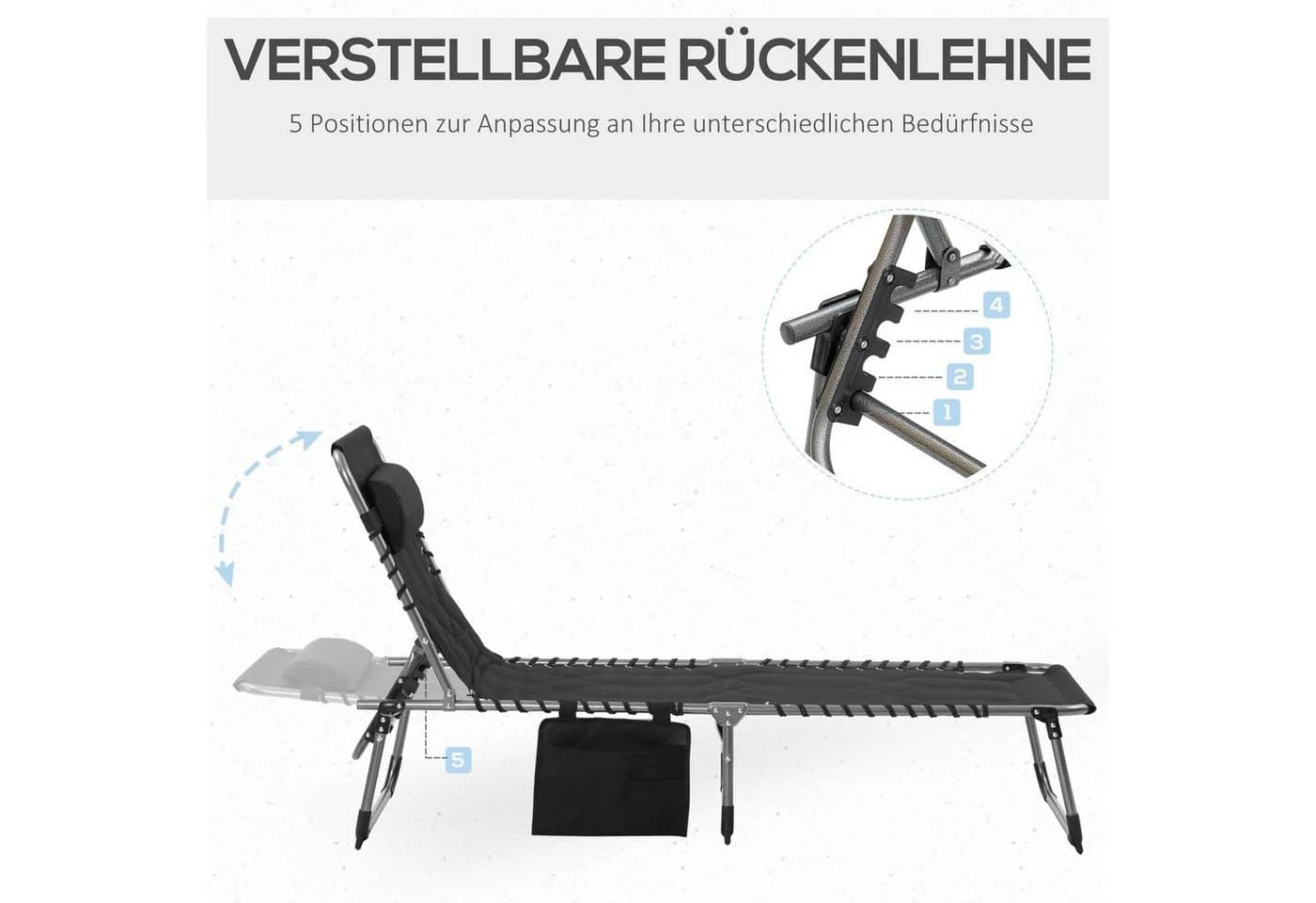 Outsunny Gartenliege faltbar mit Kissen 5-stufige Rückenlehne verstellbar - Bild 4