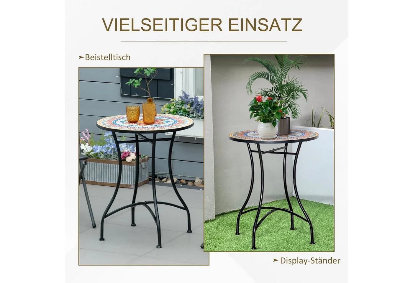 Outsunny Beistelltisch Mosaikplatte Rot Blau Weiß Garten - Bild 5