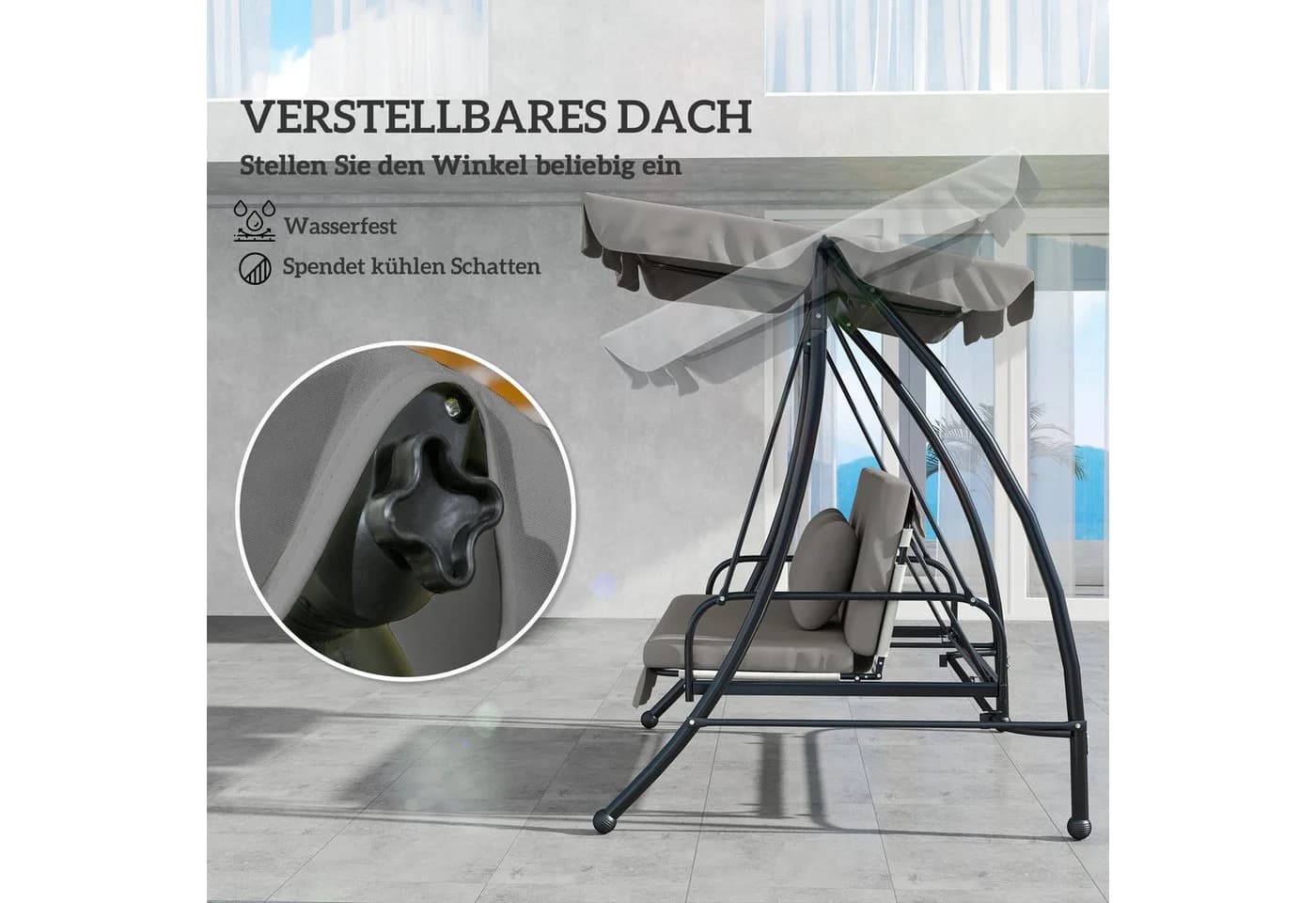 Outsunny Hollywoodschaukel 3-Sitzer Grau - Bild 5