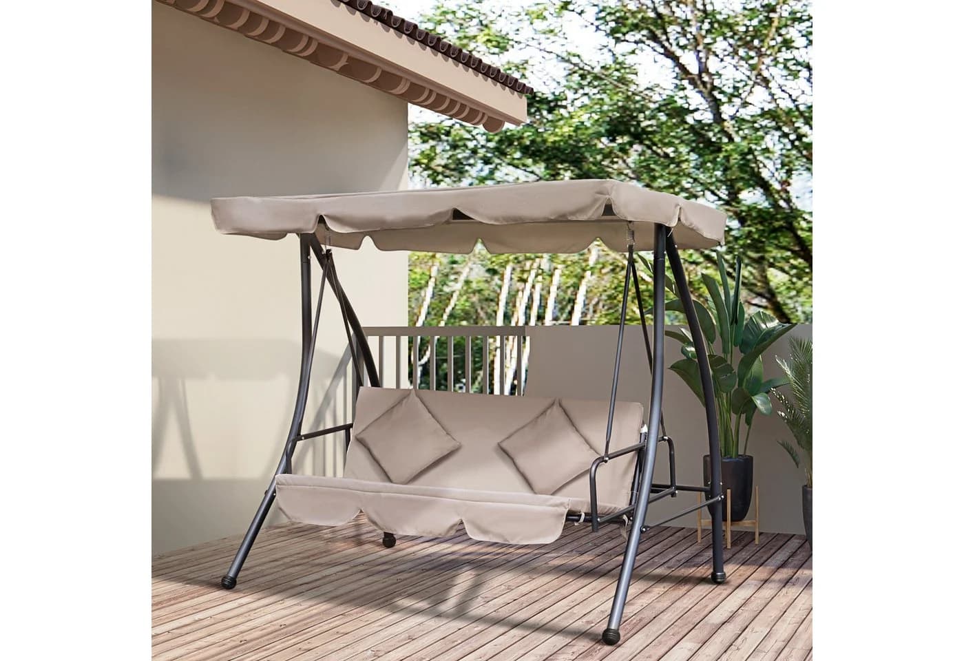 Outsunny Hollywoodschaukel 3-Sitzer mit Liegefunktion Beige - Bild 2