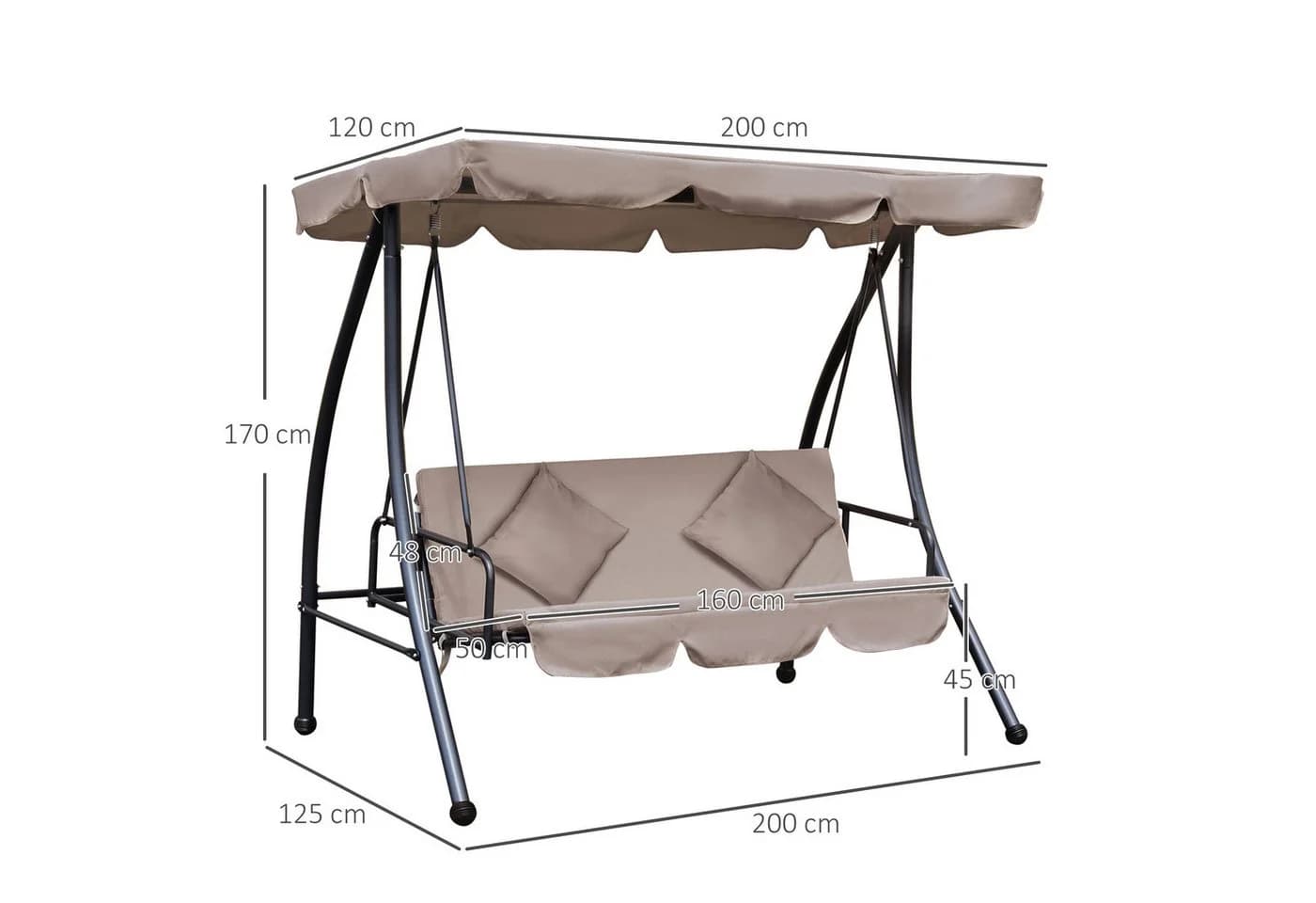 Outsunny Hollywoodschaukel 3-Sitzer mit Liegefunktion Beige - Bild 3