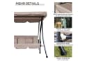 Outsunny Hollywoodschaukel 3-Sitzer mit Liegefunktion Beige Bild 5