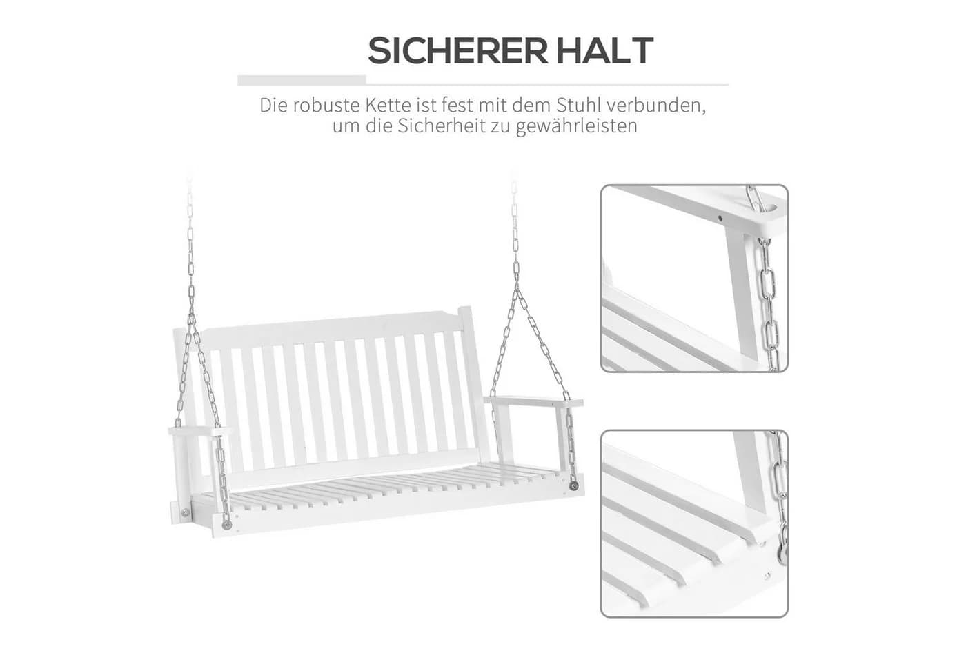 Outsunny Gartenschaukel Hängebank Weiß Tannenholz - Bild 5