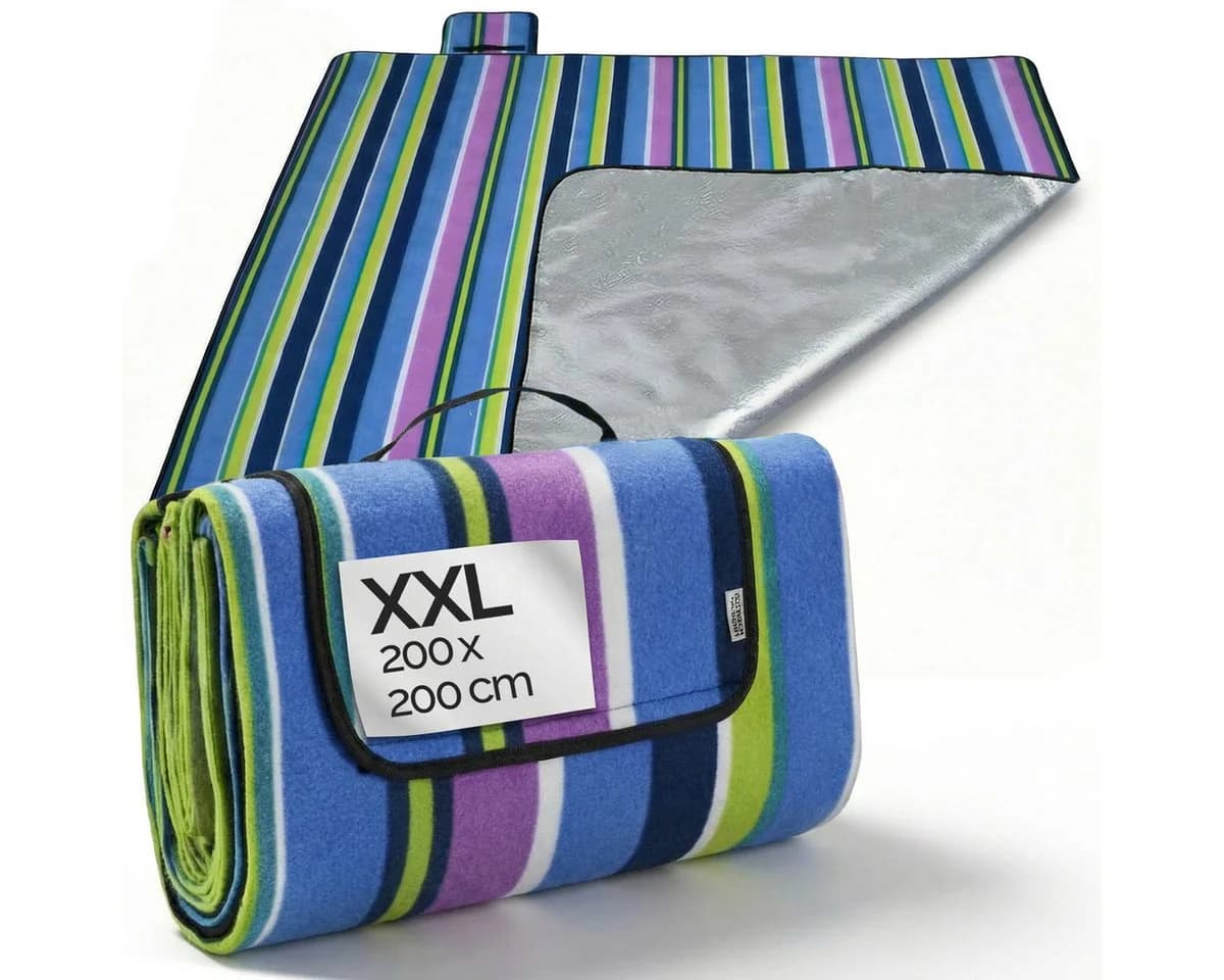 Detex Picknickdecke XXL 200x200 cm Wasserdicht Fleece Bunt - Bild 2