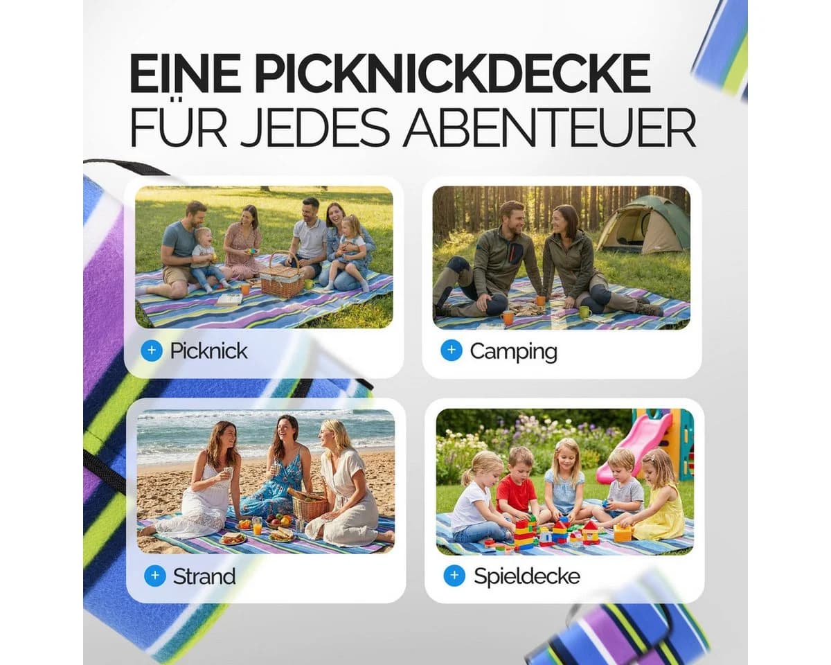 Detex Picknickdecke XXL 200x200 cm Wasserdicht Fleece Bunt - Bild 4
