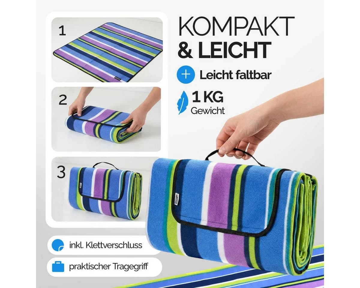Detex Picknickdecke XXL 200x200 cm Wasserdicht Fleece Bunt - Bild 5