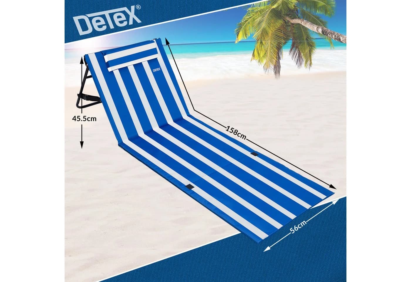 Detex Gartenliege mit gepolsterter Rückenlehne Blau/Weiß - Bild 4