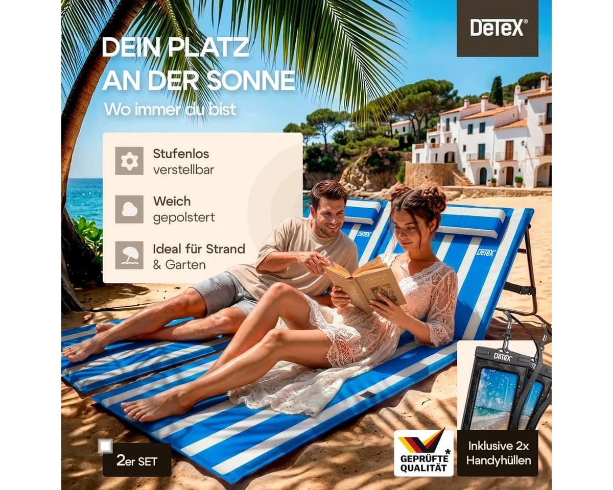 Detex Strandliege mit Rückenlehne und Kopfkissen