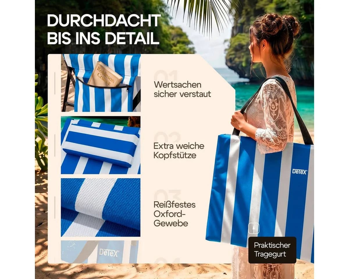 Detex Strandliege mit Rückenlehne und Kopfkissen - Bild 4