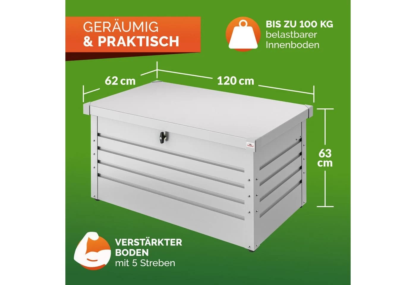 Gardebruk Auflagenbox Metall Weiß 385L mit Gasdruckfeder - Bild 3