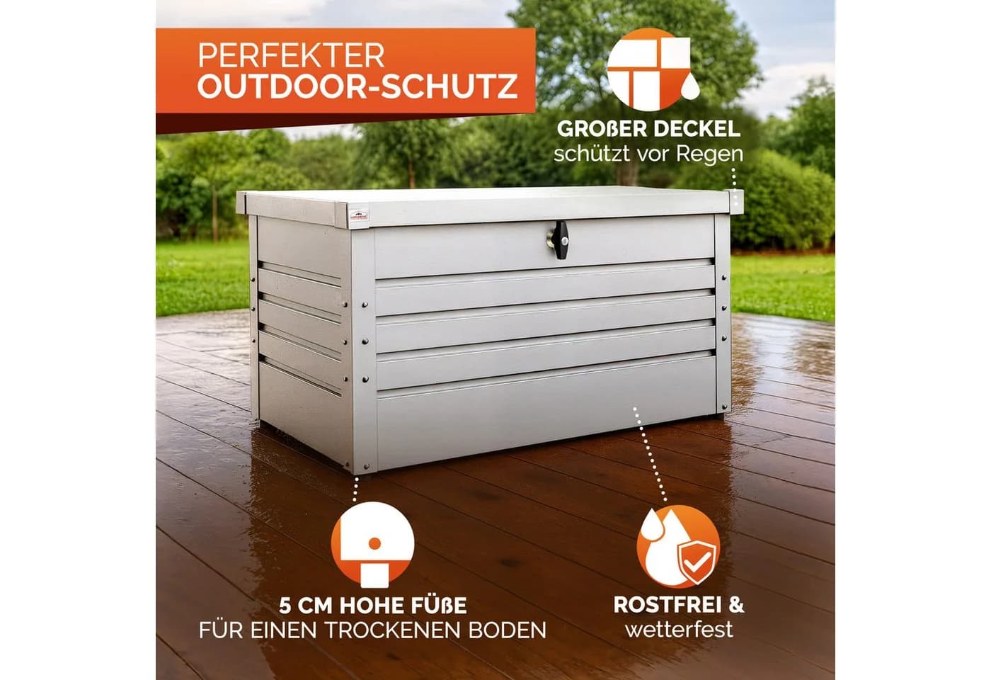 Gardebruk Auflagenbox Metall Weiß 385L mit Gasdruckfeder - Bild 5