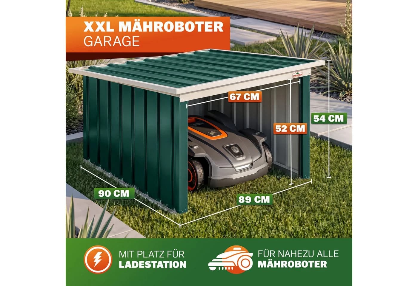 Gardebruk Mähroboter-Garage Pultdach Grün Wetterfest