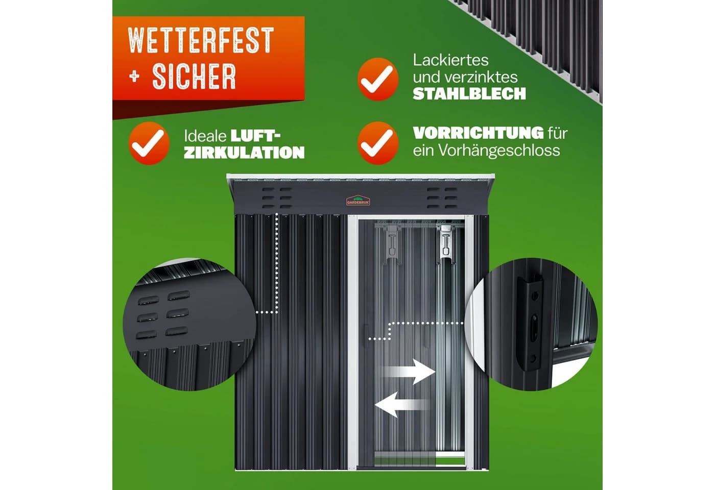 Gardebruk Gerätehaus Anthrazit Stahlblech Schiebetür - Bild 4
