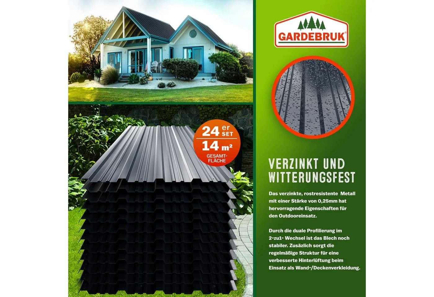 Gardebruk 24x Trapezblech 129x46cm verzinkt grün/anthrazit