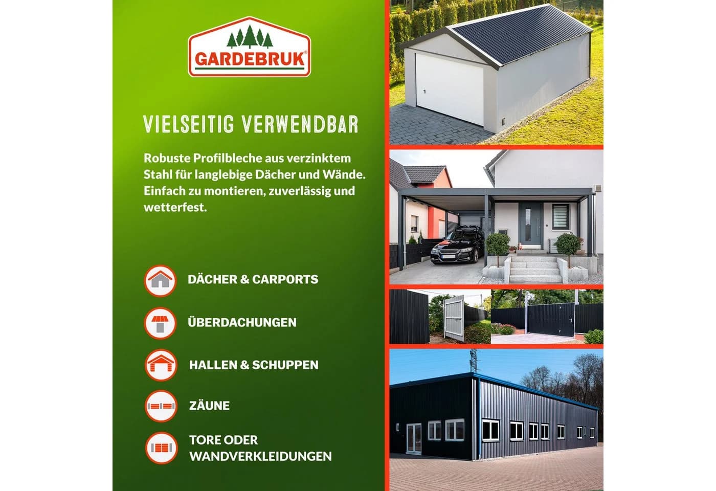 Gardebruk 24x Trapezblech 129x46cm verzinkt grün/anthrazit - Bild 3