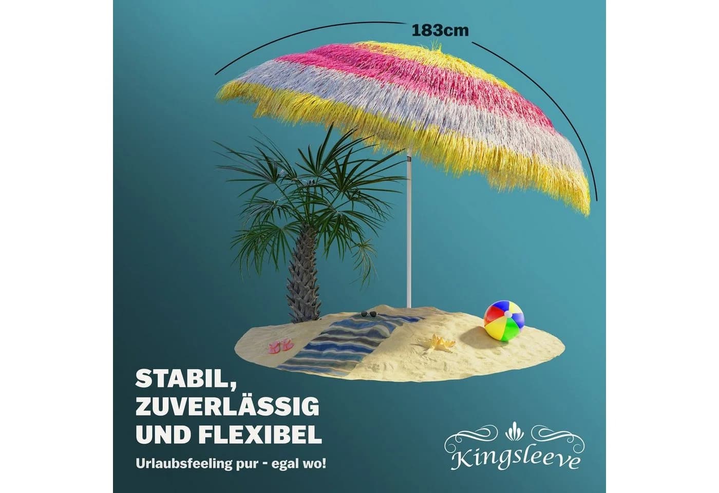 Kingsleeve Sonnenschirm Hawaii Bunt Neigbar Höhenverstellbar - Bild 5