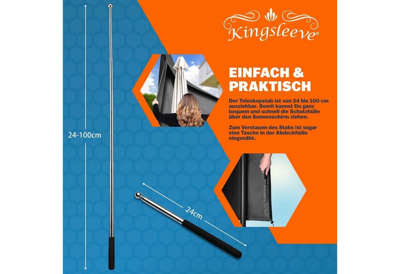 Kingsleeve Sonnenschirm-Schutzhülle Grau für Ampelschirme bis 350 cm - Bild 3