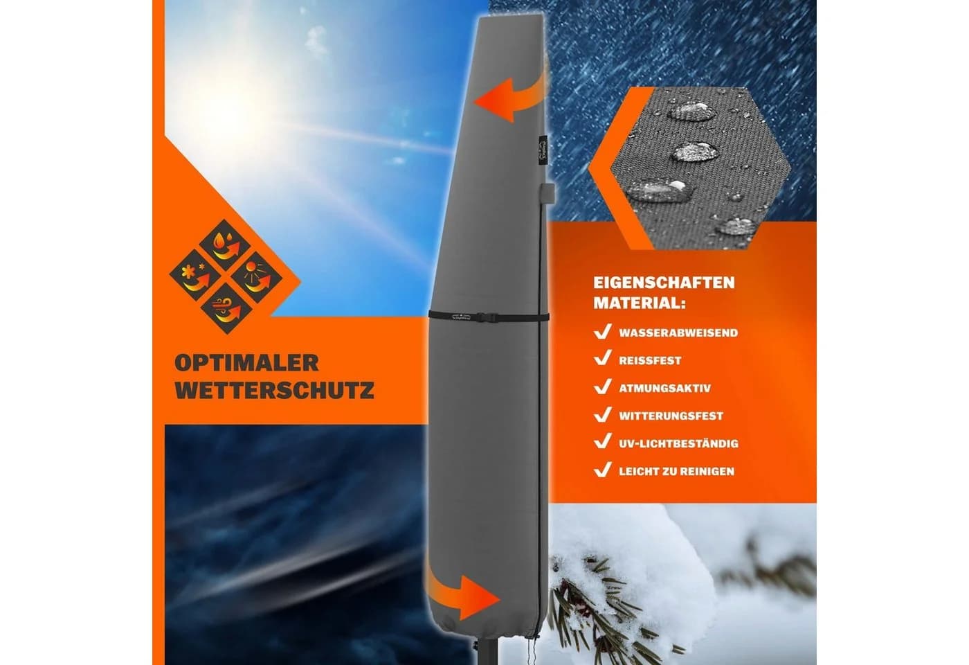 Kingsleeve Sonnenschirm-Schutzhülle Grau für Ampelschirme bis 350 cm - Bild 5