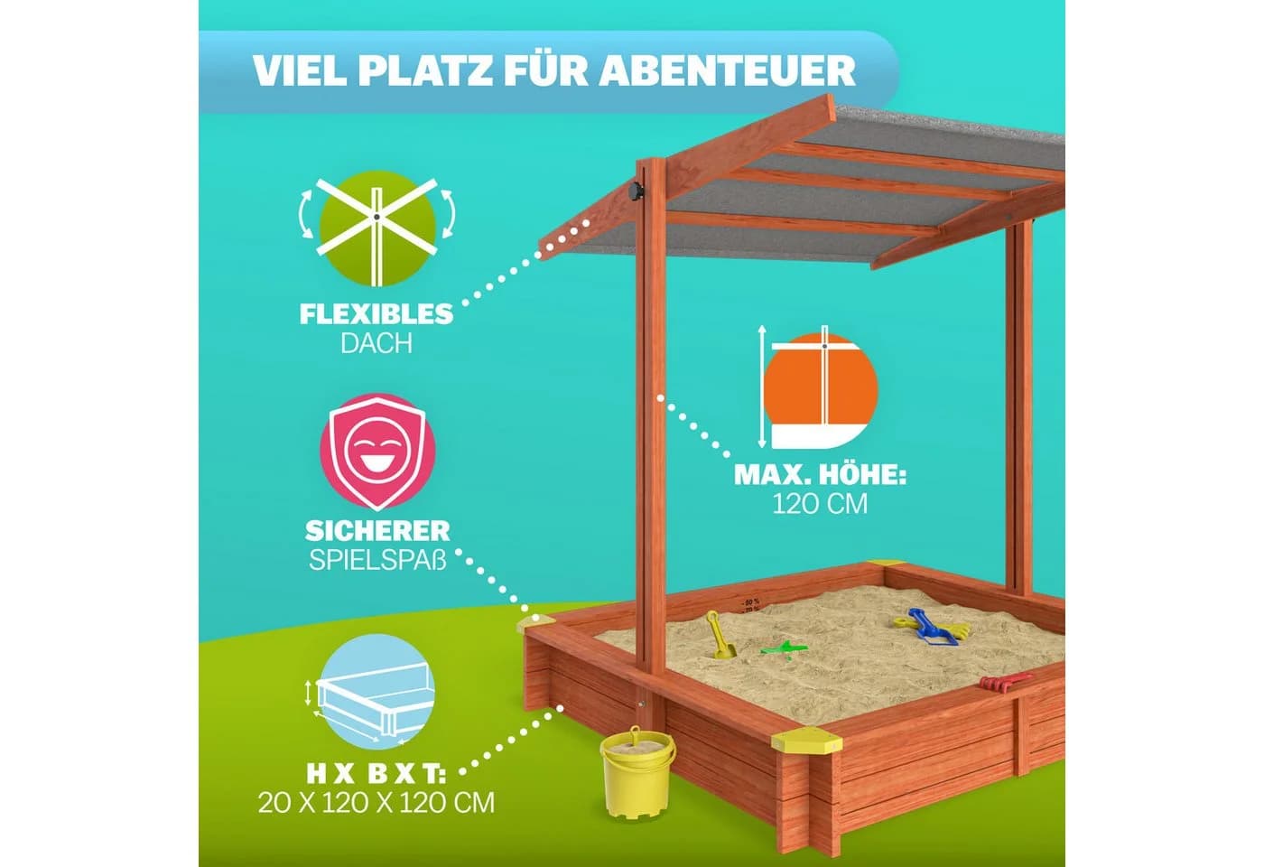 Spielwerk Sandkasten Sami mit Dach UV-Schutz