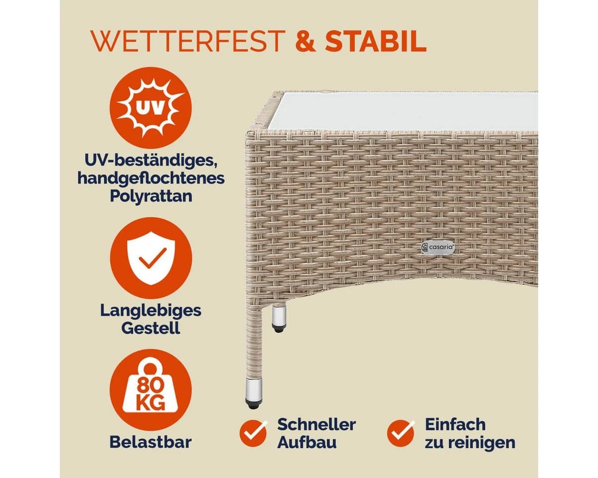 Casaria Beistelltisch Polyrattan Höhenverstellbar Glasplatte - Bild 3