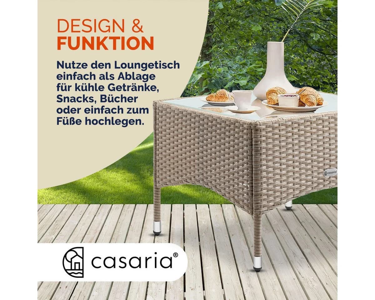Casaria Beistelltisch Polyrattan Höhenverstellbar Glasplatte - Bild 4