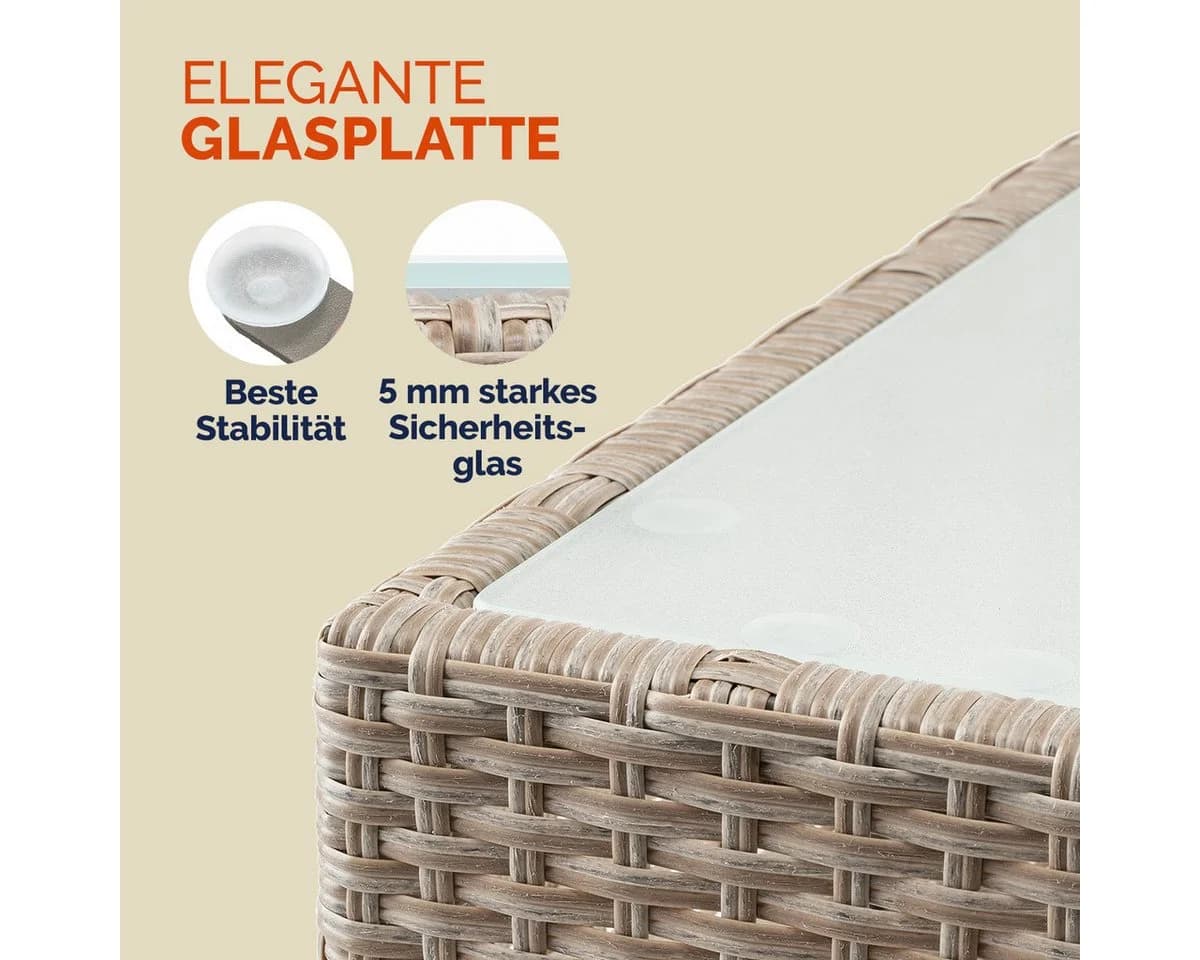 Casaria Beistelltisch Polyrattan Höhenverstellbar Glasplatte - Bild 5