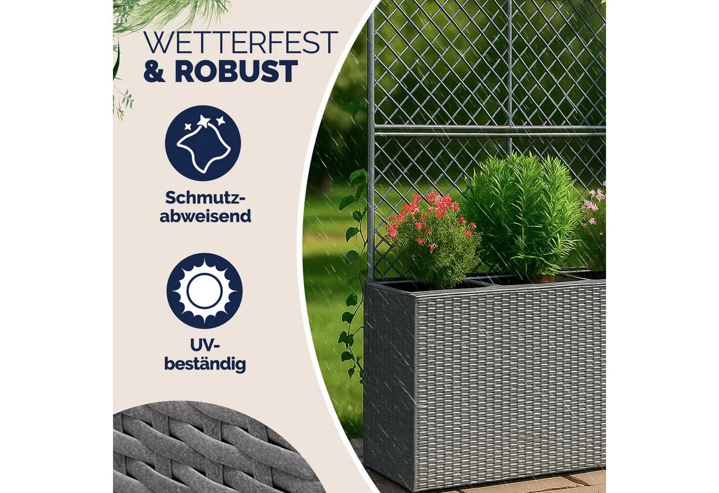 Casaria Blumenkasten mit Rankgitter 3 Innentöpfe Polyrattangeflecht