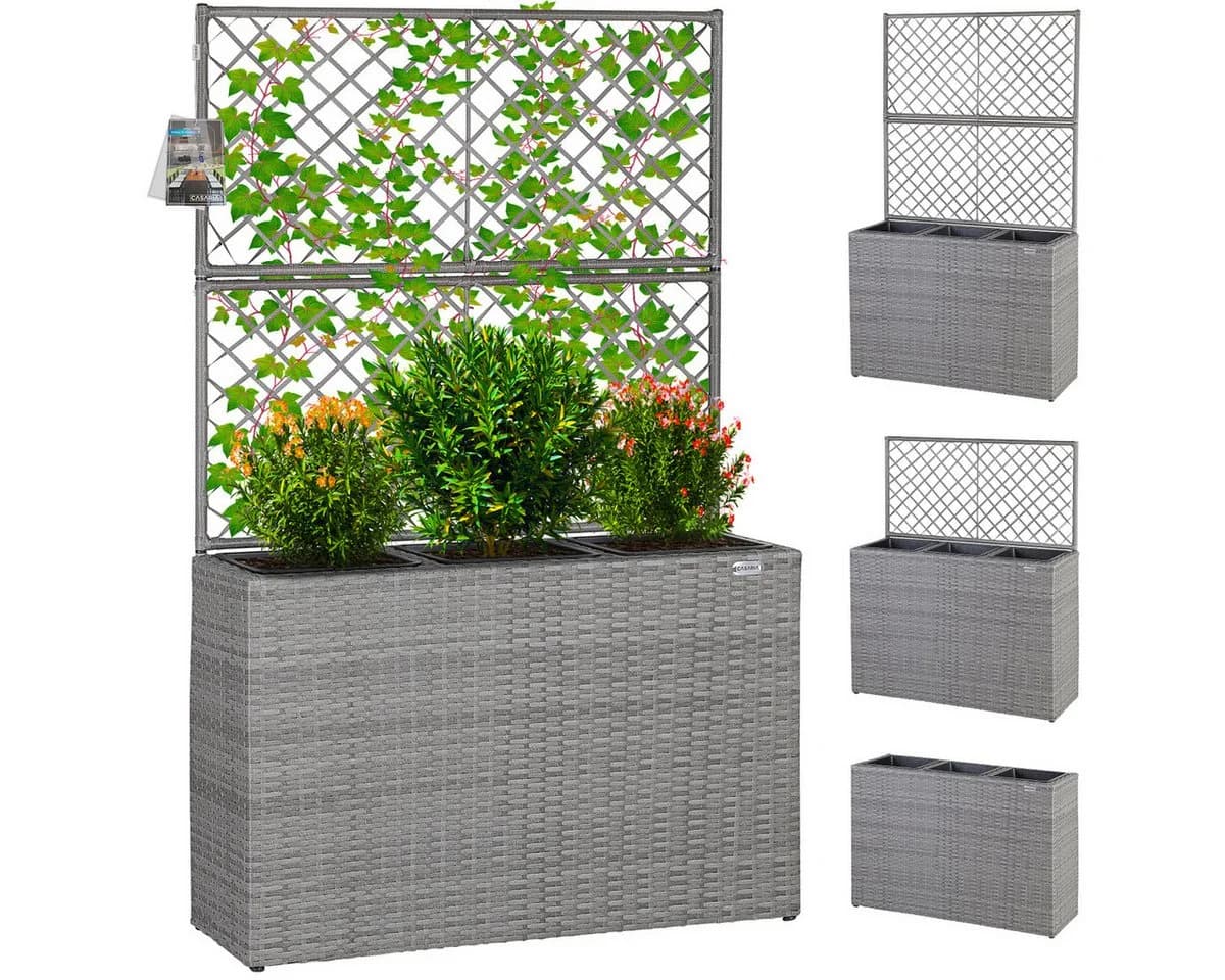Casaria Blumenkasten mit Rankgitter 3 Innentöpfe Polyrattangeflecht - Bild 2