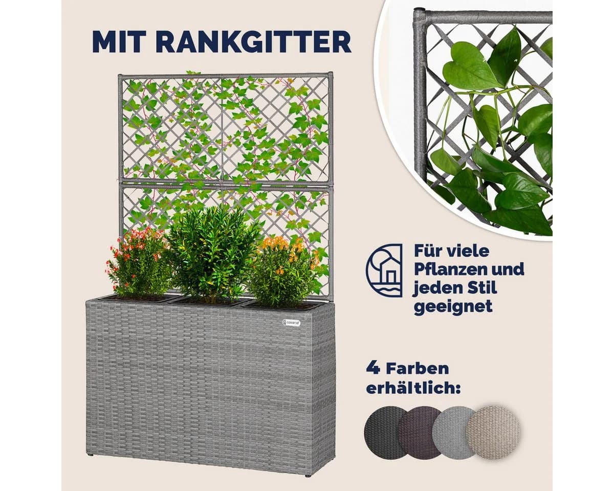Casaria Blumenkasten mit Rankgitter 3 Innentöpfe Polyrattangeflecht - Bild 4