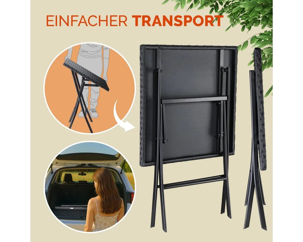 Casaria Klapptisch Rom Schwarz Polyrattan Klappbar Tragbar - Bild 3