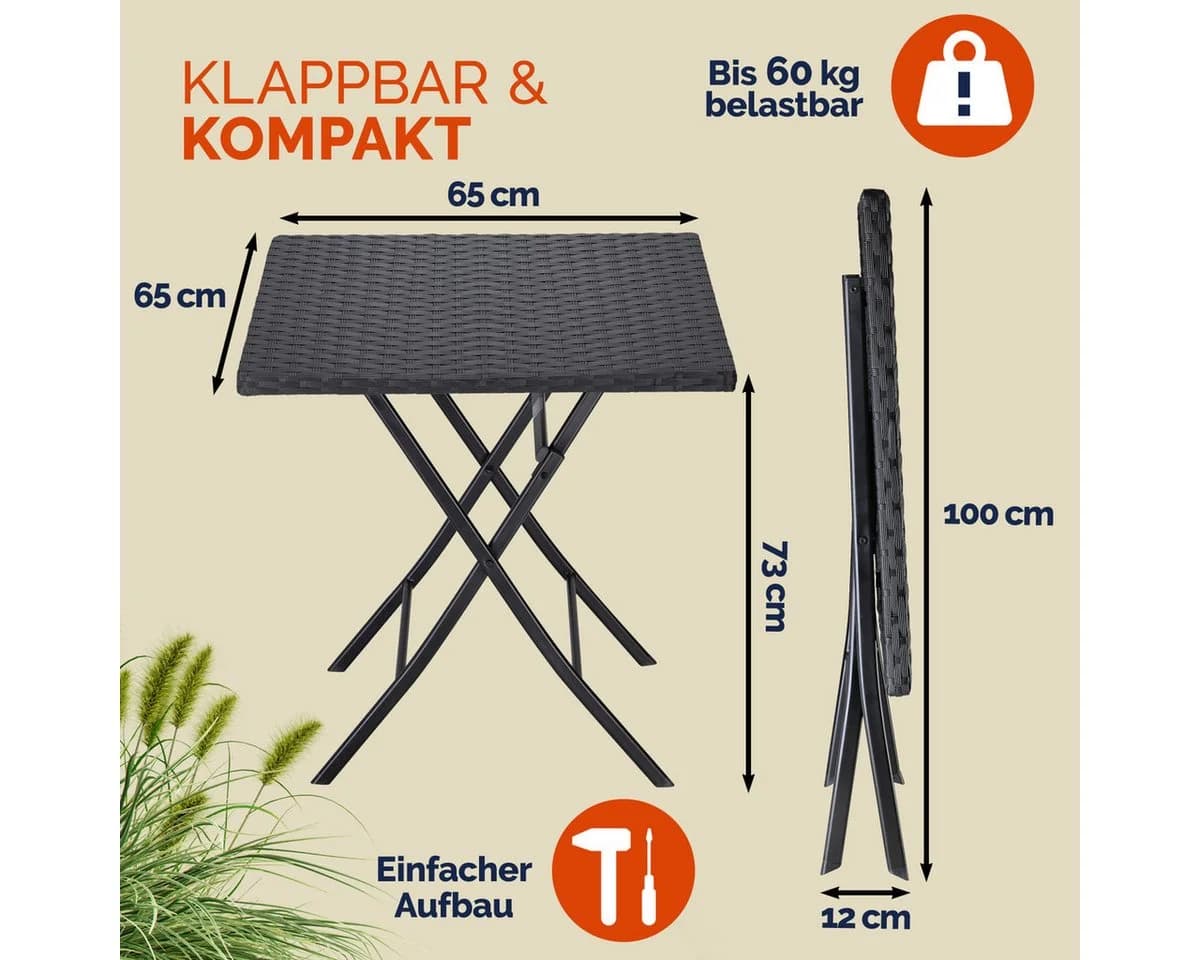 Casaria Klapptisch Rom Schwarz Polyrattan Klappbar Tragbar - Bild 4